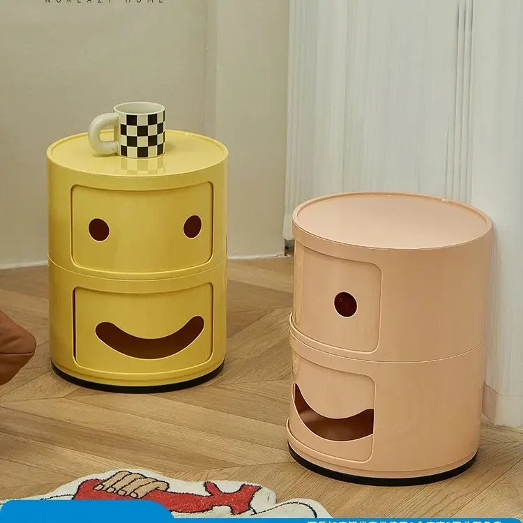 

Smiley Face Bedside Cabinet Simple Small Household Circular Plastic Storage Cabinet Bedside Cabinet Side Table Night Stands Ins