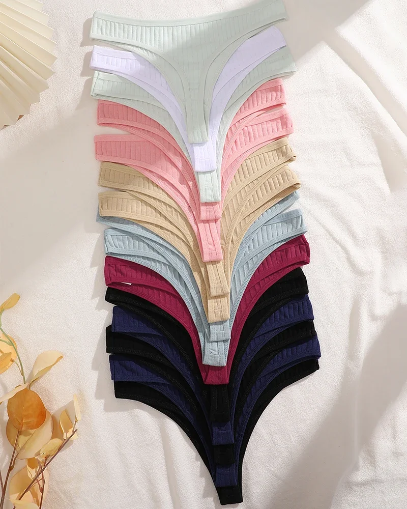 15 шт. хлопковые трусики-стринги, женское сексуальное нижнее белье-стринги, однотонные трусы для нижнего белья