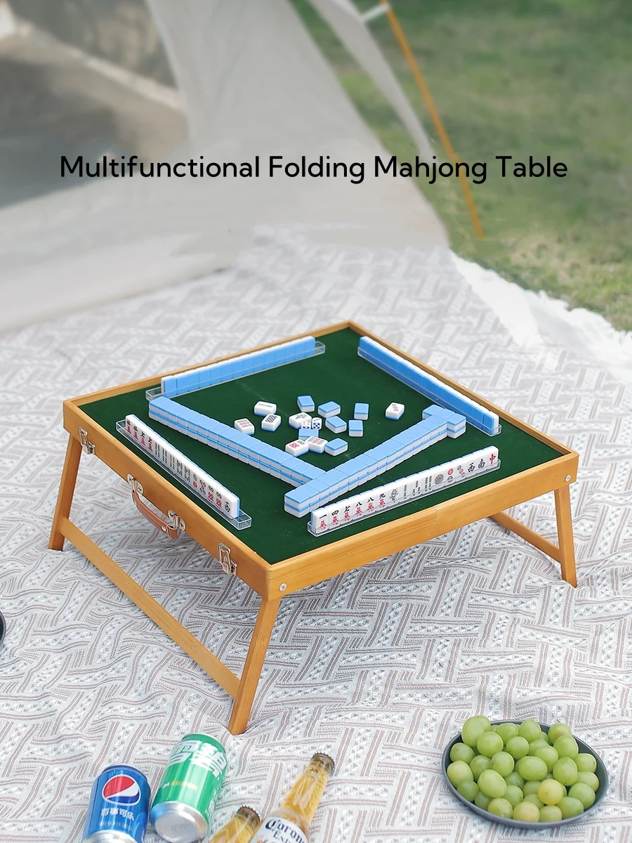 Portable Outdoor Camping  Mahjong Table Solid Wood Hand Rub Small Folding Mahjong Table Travel-Friendly