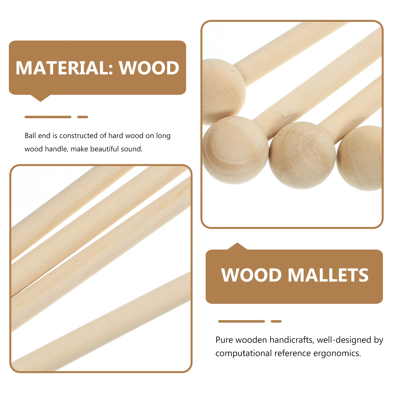 

4Pcs Wooden Percussion Mallets Ergonomic Design for School Instruments Marimbas Xylophones Rhythm Training Music Mallets