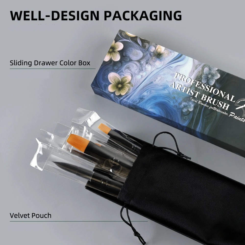 High Quality Gray Mouse Hair Watercolor Brush Set Round Headed Nylon Fur Animal Fur Acrylic Pigment Professional Paintbrush 6pcs