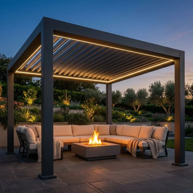 -Saving Quick-Build Garden Pergola Anyhoo 40% Faster Setup Aluminum Gazebo Bioclimatic Roof Backyard Balcony LED Light