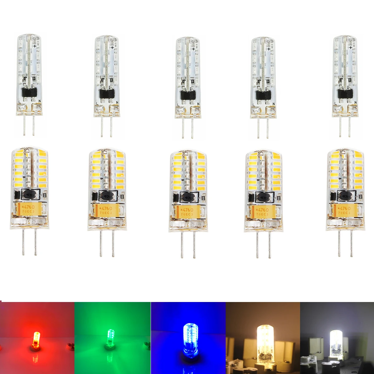 10Pcs G4 LED Light Bulbs Red Blue Green Cold Warm White 3W 5W 12V 3014 SMD Colorful Lights For Chandelier Crystallights Lamps