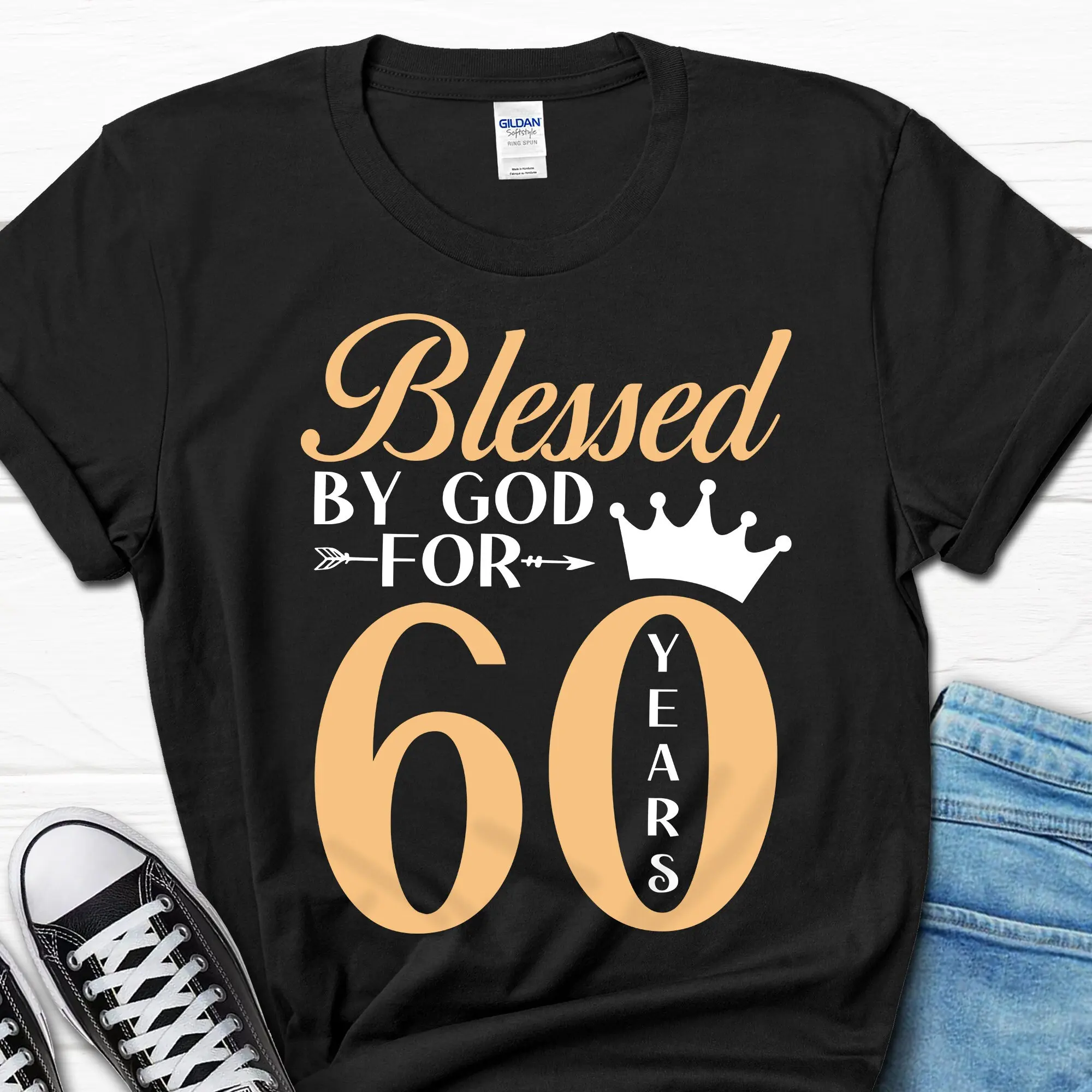 Blessed By God for 60 Years T Shirt 60th Birthday Faith Women's Wife Mom