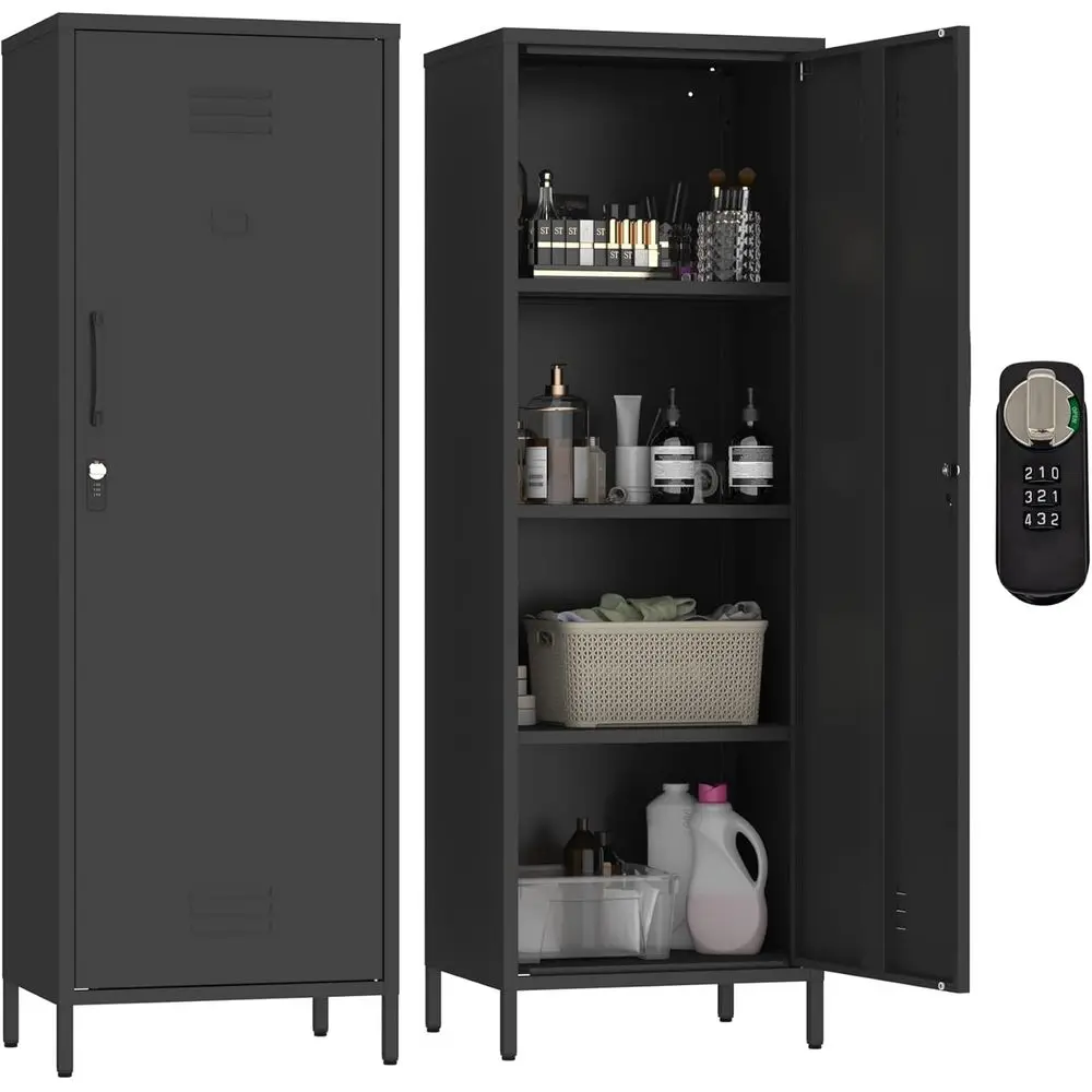 

Digital Lock Steel Storage Locker with 3 Shelves for Home, Office, School, and More (Black)