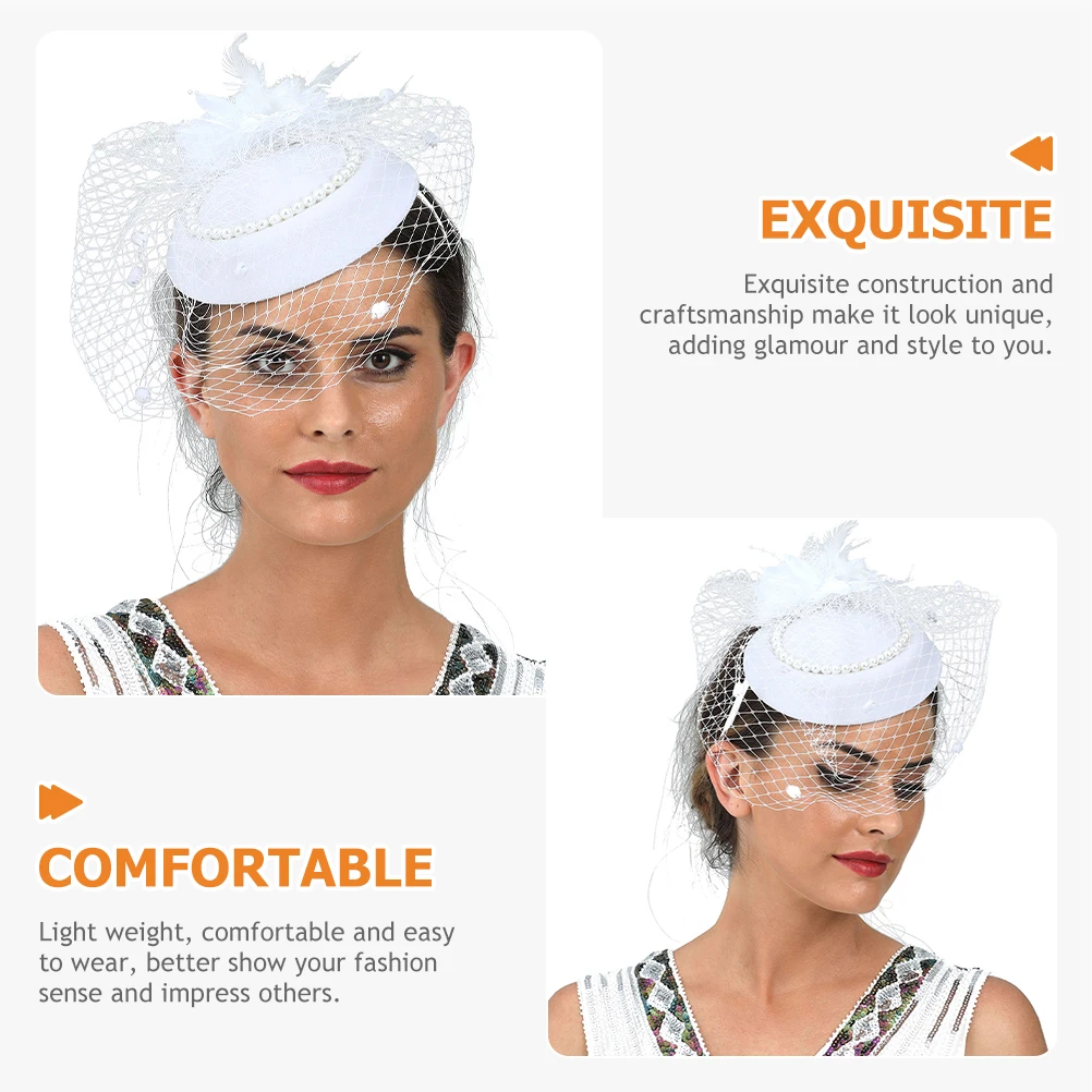 

Pearl Headpiece for Women Elegant Fascinator Hat Lightweight Bridal Wedding Accessory Banquet Tea Party Headdress Retro Style
