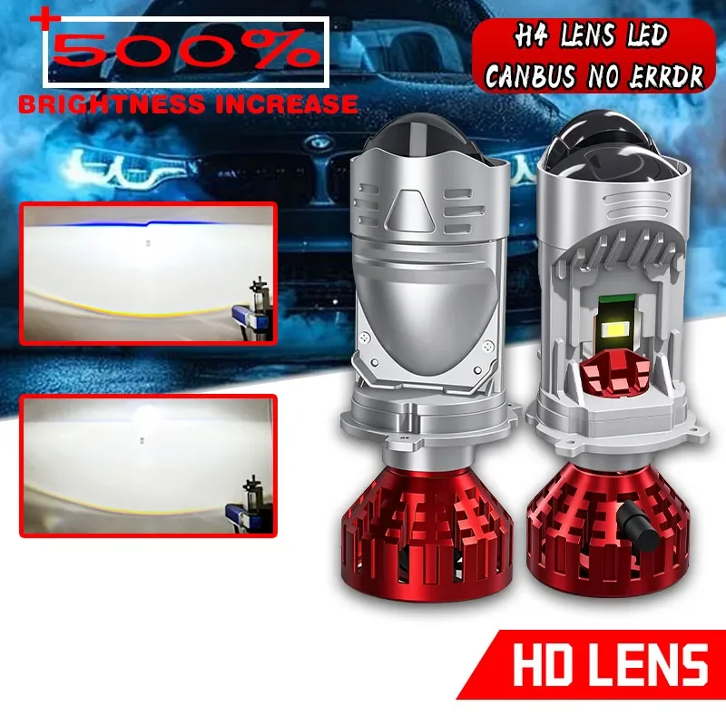 2PCS H4 Bi Lens LED Headlight Bulbs Single Lamp Cup 3 Chips High Beam Fill Light Canbus Turbo Cooling Plug&Play Car Lamp 12V-24V