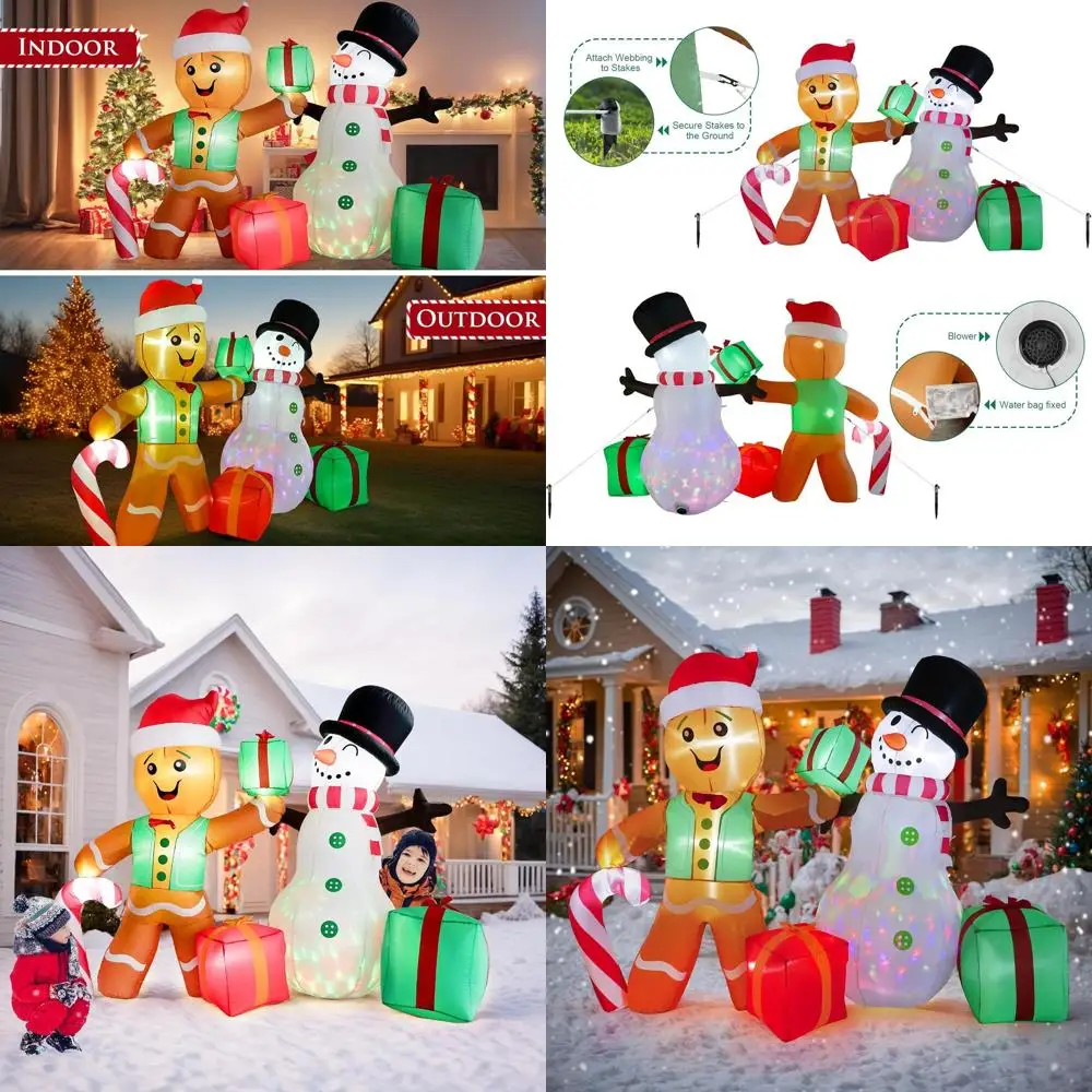 

Гигантские рождественские уличные надувные украшения длиной 6 футов: пряничный человечек и снеговик со светодиодной подсветкой для газона, сада и вечеринки