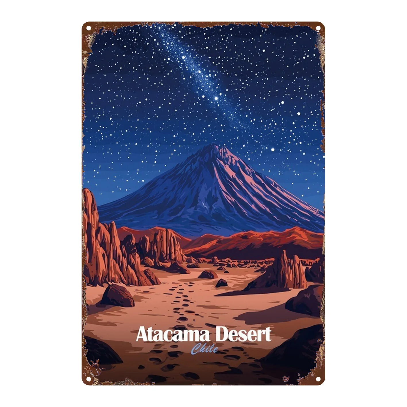 2D Flat, 1pc Metal Wall Sign Featuring The Night Sky Over The Atacama Desert in Chile - a Vintage Design Showcasing The Celestia