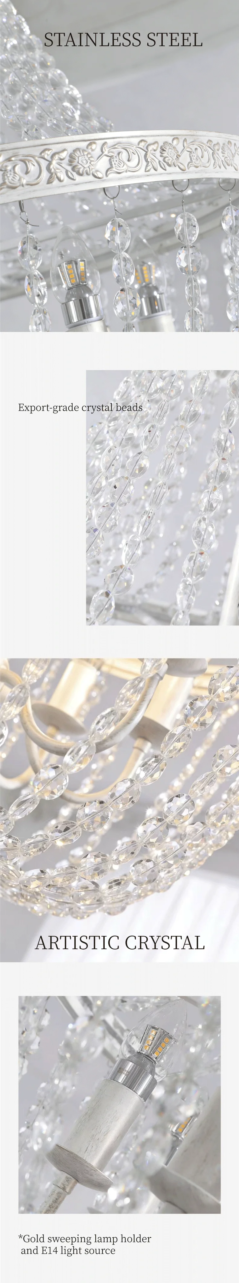 American K9 Crystal E14 Pendant Lights French White Iron