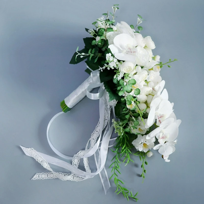 Wedding Cascading Bridal Bouquet Artificial Butterfly Orchid Waterfall Flowers