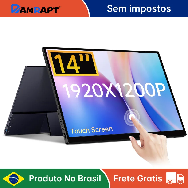 Damrapt 14 ''Monitor Portátil Touchscreen 1920x1200p Moldura de Metal Tela Externa para PC Laptop Phone Switch PS5 Xbox MacBook