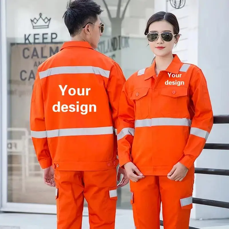 Men's Workshop Workwear Reflective Strip Orange Jacket Customized Personalized Printed Logo Design Worker Road Safety Suit Coat