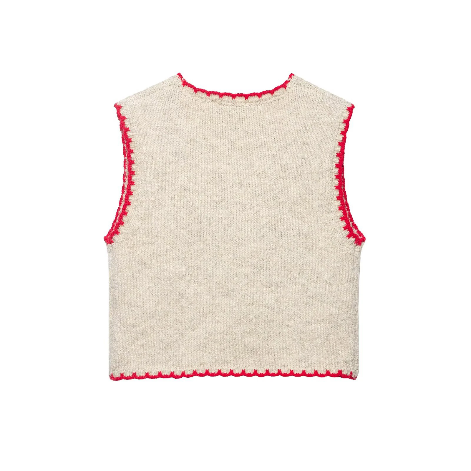 European and American style women's clothing new sweet loose V-neck bead decoration pony pattern embroidery knitted vest