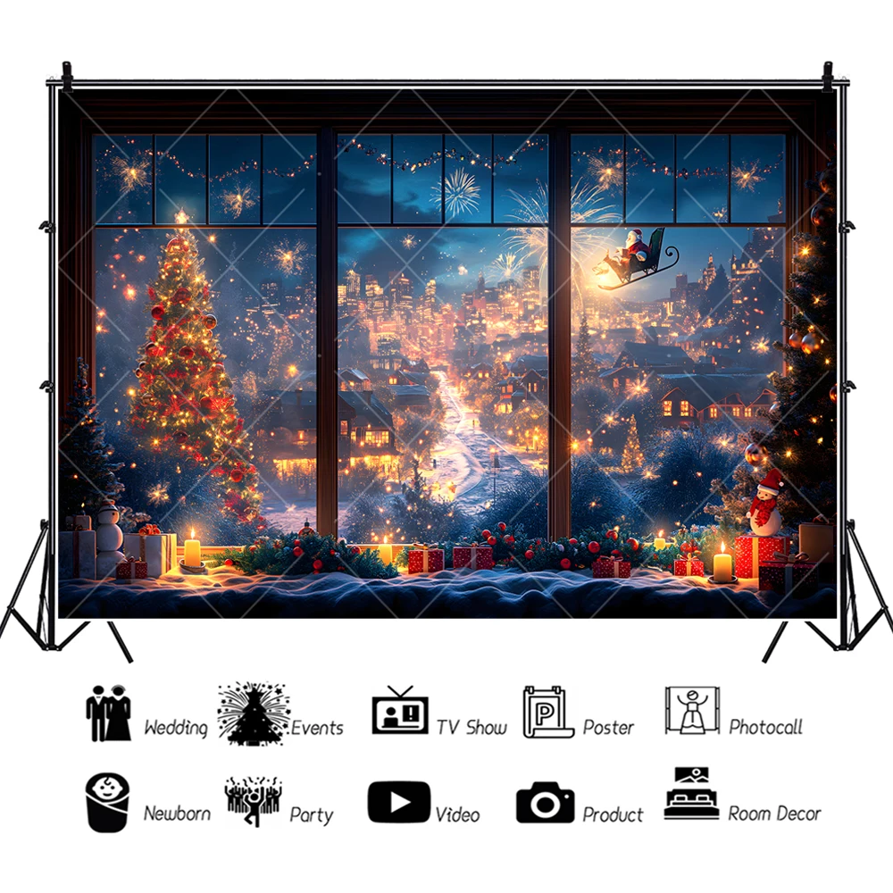 Christmas Santa Claus Delivering Gifts Snow Cabin Kid Baby Family Party Banner Backdrop Custom Kid Photo Poster Decor Background