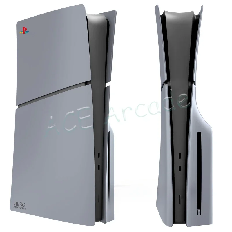 PS5 Slim 30th Anniversary Limited Edition Gaming Console Gray Replacement Console Case with Cooling Ventilation and Sticker Logo