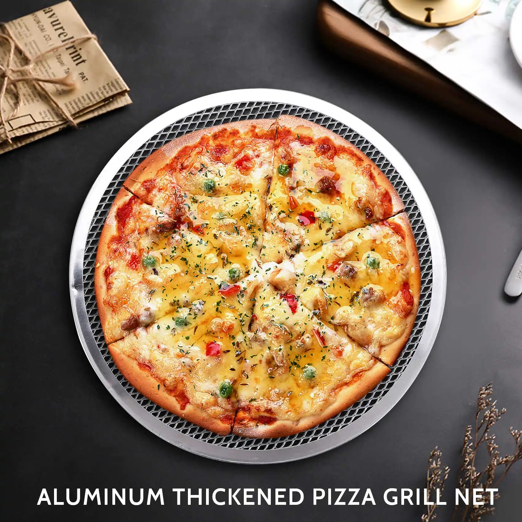 ABSJ-Pizza Screen, Pizza Pan,Pizza Pan For Oven, Pizza Tray, 12 Inch Seamless-Rim Aluminum Non Stick Pizza Screen (2PCS)