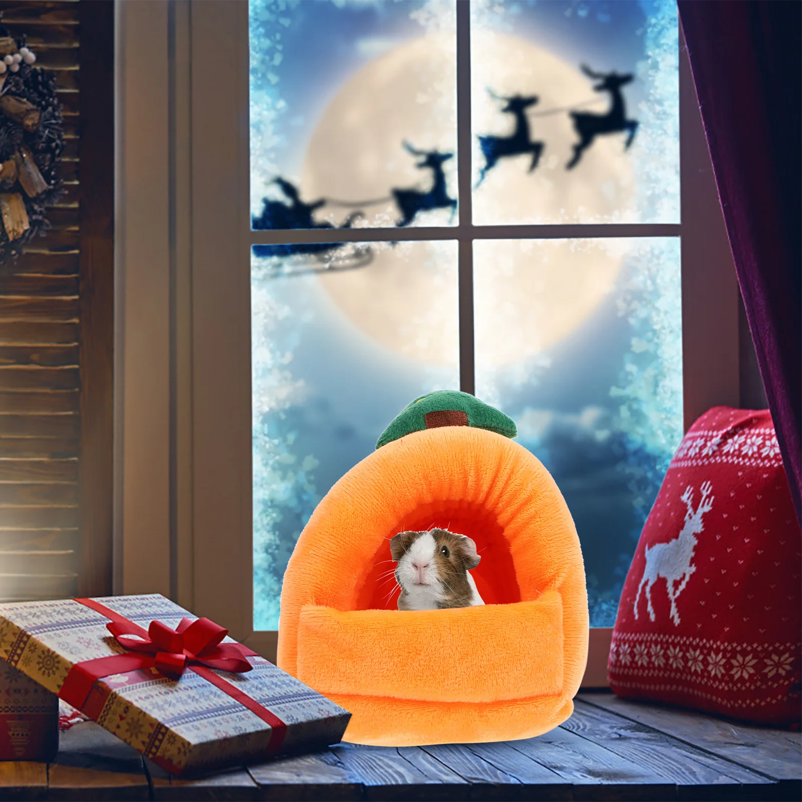 

Orange Pet Bed House Warm Winter Small Animal Nest Hideout Cozy Sleep Place Home Decor Convenient Cleaning Saves Time Effort