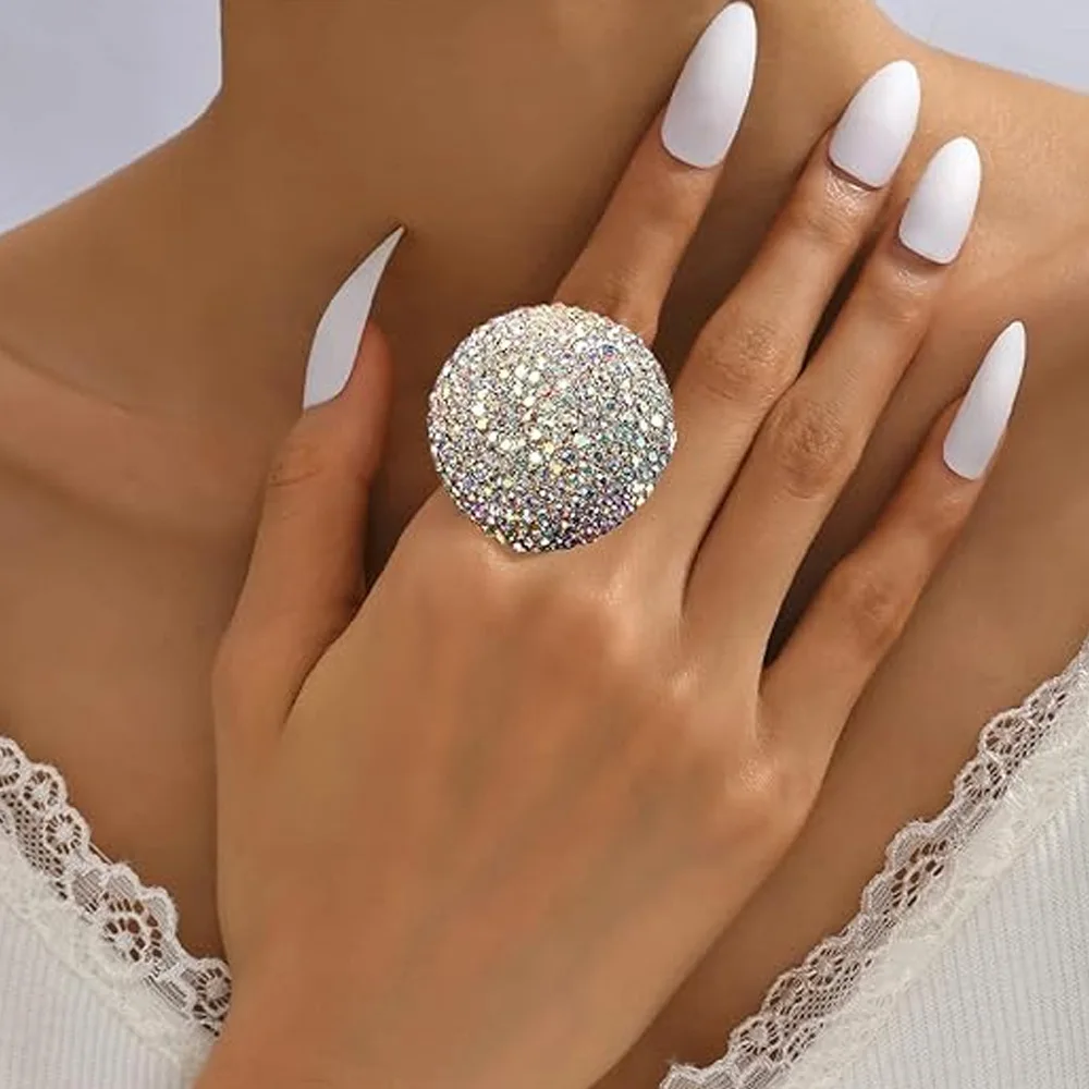 

Luxury Crystal Colorful Round Finger Rings Wedding Jewelry for Women Rhinestone Bridal Adjustable Open Ring Finger Accessories