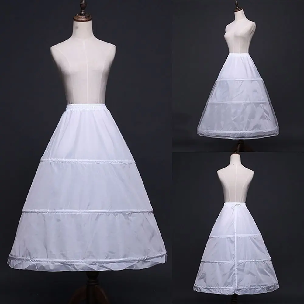 New White Petticoat 3-Hoops Long Crinoline Skirt Underskirt image 2