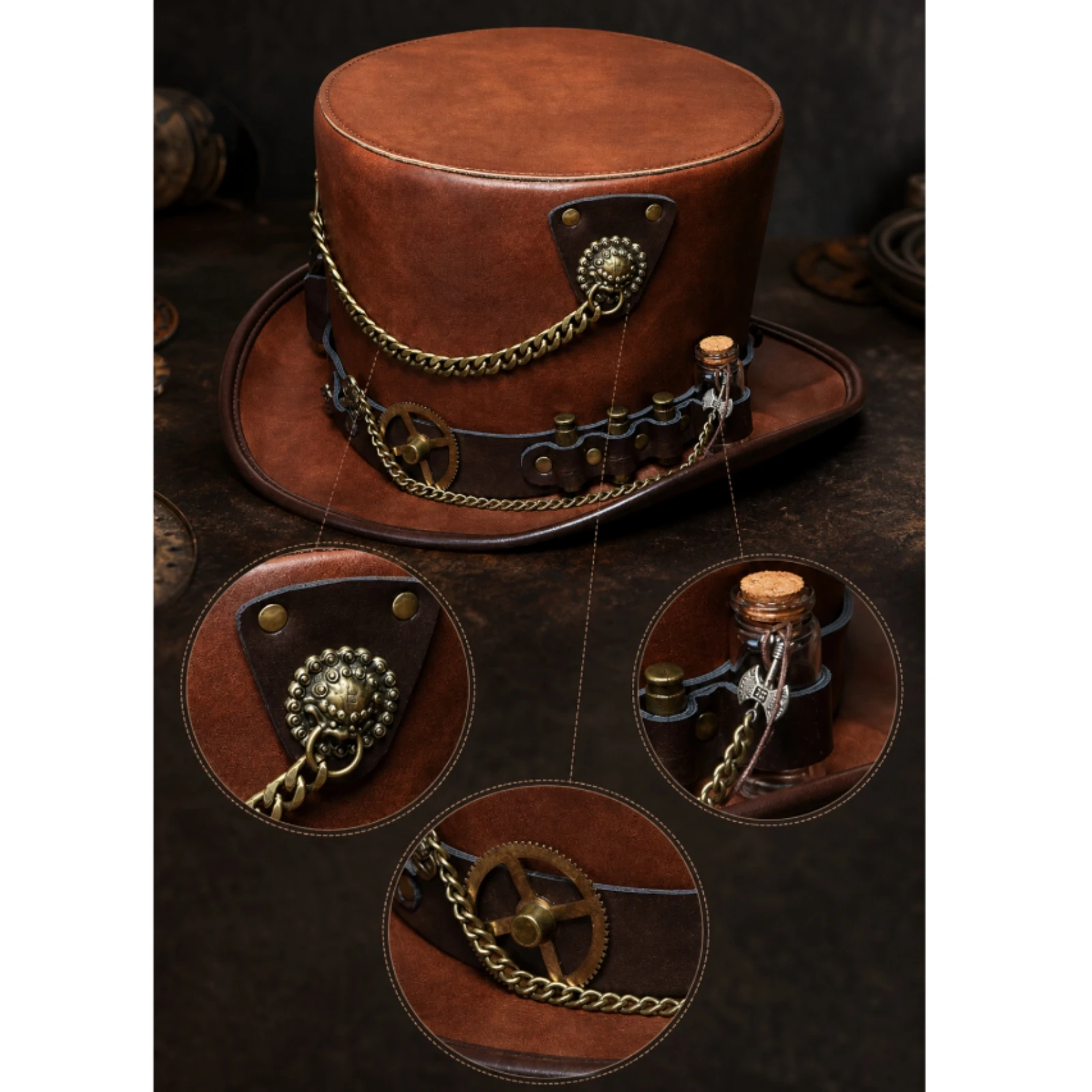 Steampunk Top Hat Vintage-Industrial Steampunk Hat with Vial Lightweight Long-Lasting for Cosplayers, Cosplay, Halloween