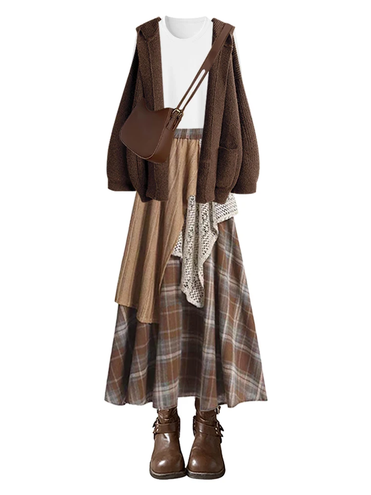 

Ce Brown Mermaid Sle Дорожный наряд Осенний свитер с капюшоном Jaet Базовый слой Футболка f Юбка Лоскутное повседневное модное