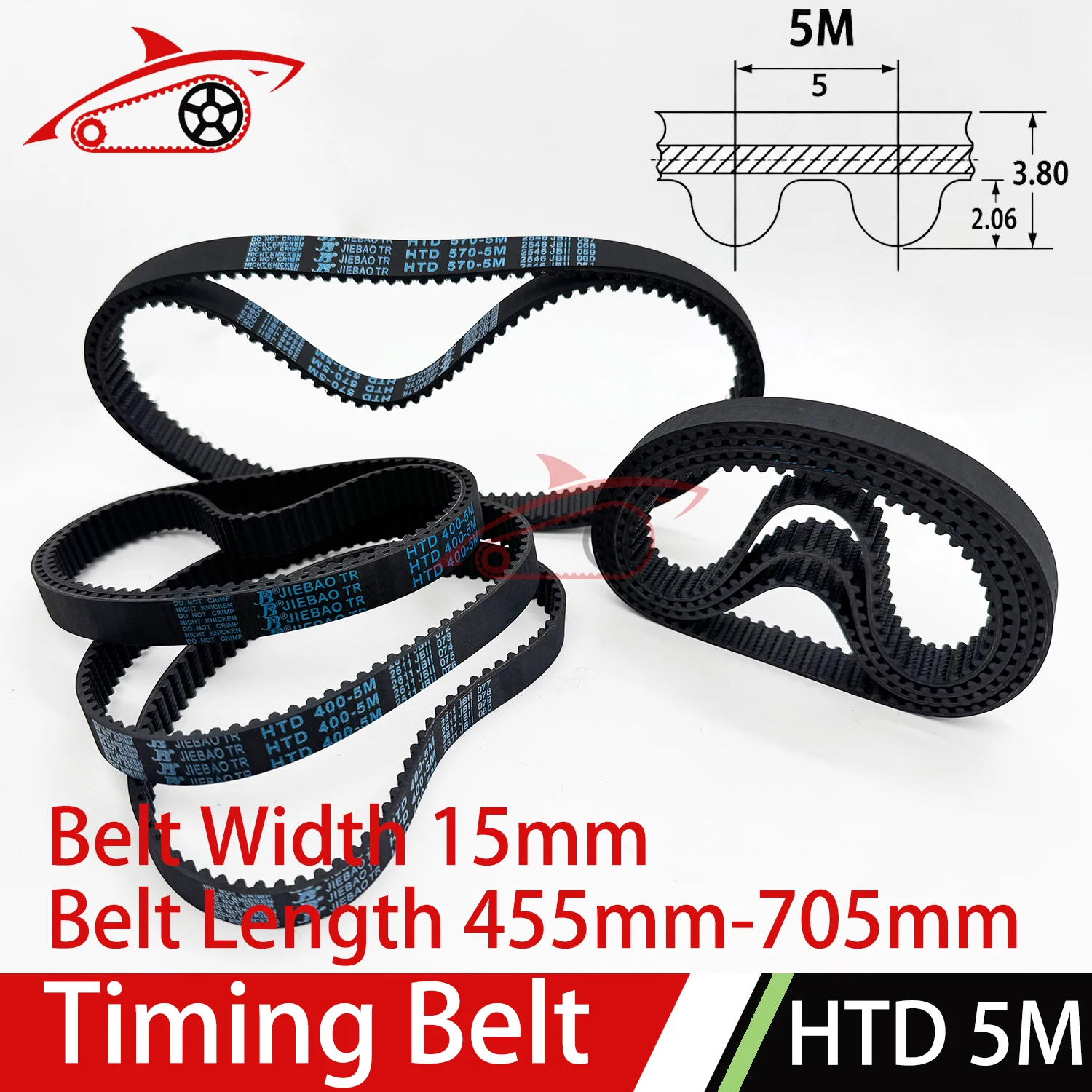 HTD 5M Belt Width 15mm 455 460 465 470 475 480 490 500 525 540 550 555 560 620 625 675 680 690 700 705mm 5M Rubber Timing Belt
