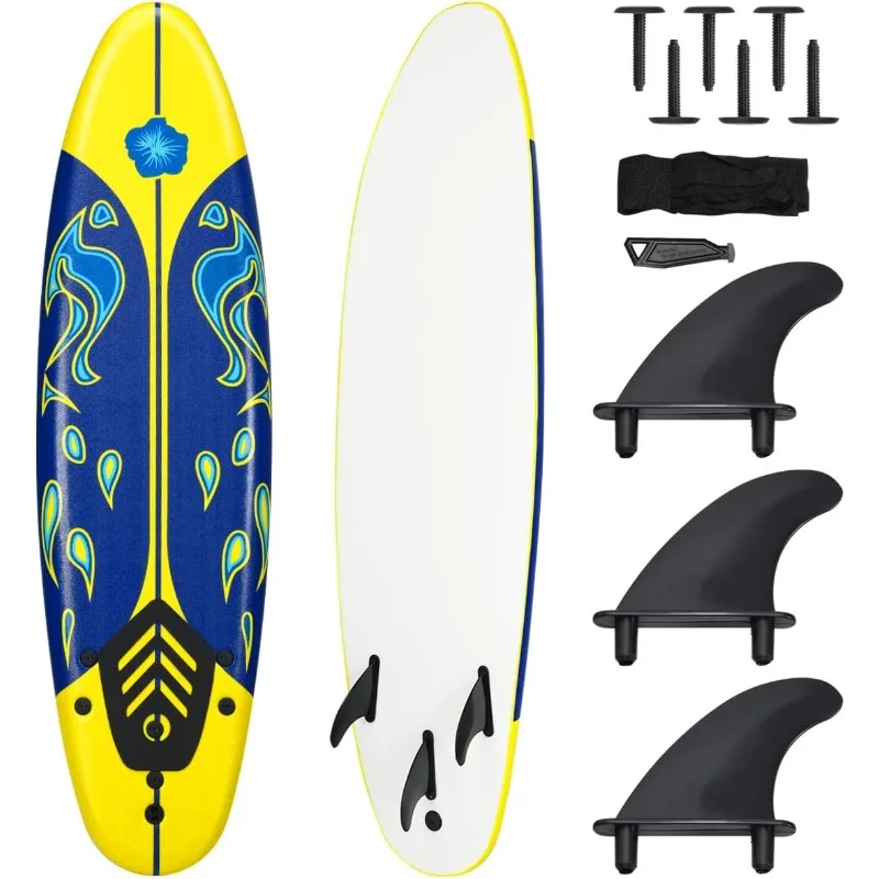 

Giantex Surfboard,6 Ft Stand Up Surfing Board with 3 Detachable Fins, Safety Leash, Non-Slip Lightweight Foam Surfboard for Kids