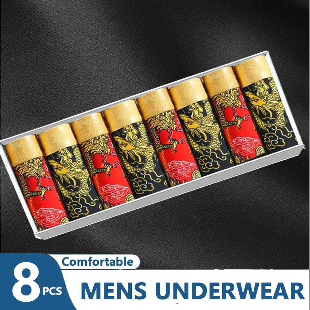 8 Pieces Men Panties Fashion Men Underwear Boxer Breathable Man Boxer Printed Underwear Comfortable Elastic Shorts L-4XL