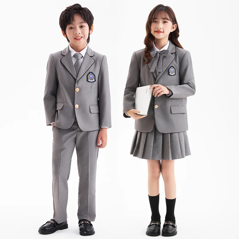 Kids School Uniform Girls Korean Japanese Jacket Pleated Skirt Boys Formal Dress Blazer Suits Children Student Clothes Class Set