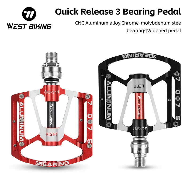 WEST BIKING Bike Pedal 3 Bearing Non-Slip Aluminum Alloy Quick Release Flat  Pedal MTB Road Bike Widen Pedal Cycling Accessories