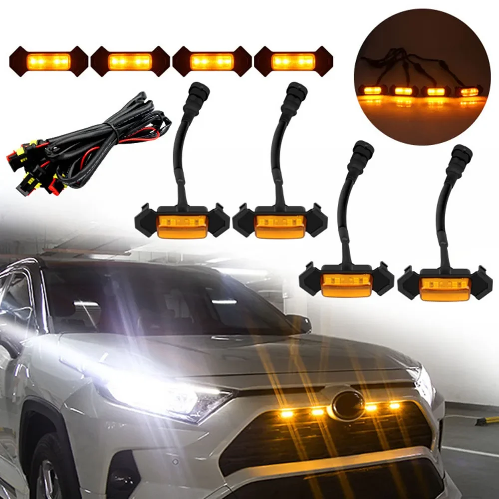 4PCS Car Front LED Grille Light for Toyota Tacoma W/TRD PRO 2016-UP Amber Grill Light Eagle Eye Lamp Off Road Trunk SUV