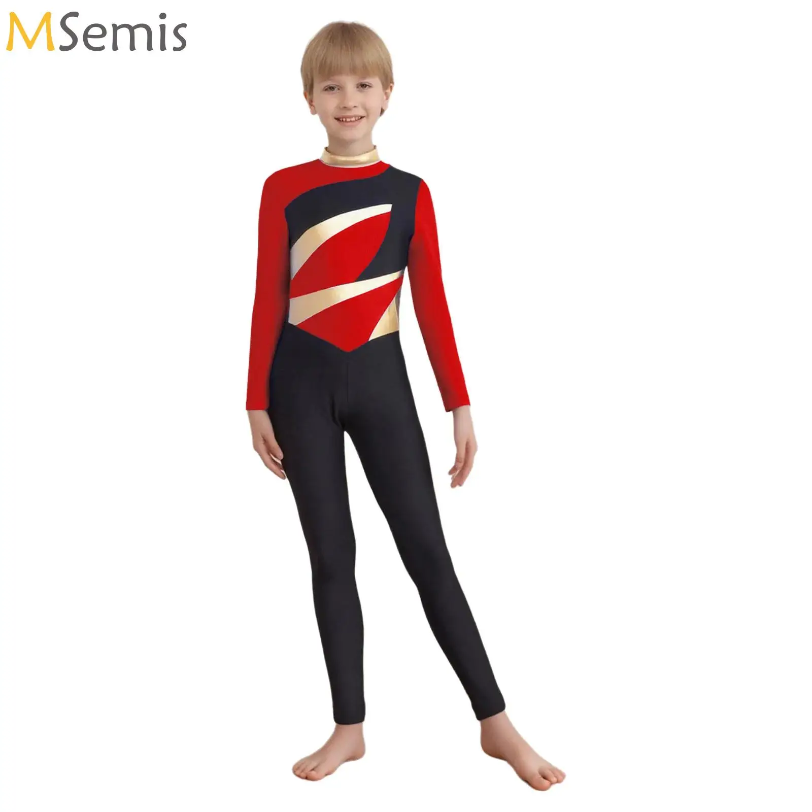 

Boys Girls Artistic Gymnastics One-piece Suit Child Long Sleeve Rhinestone Full Body Unitard Ballet Bodysuit Jumpsuits Dancewear