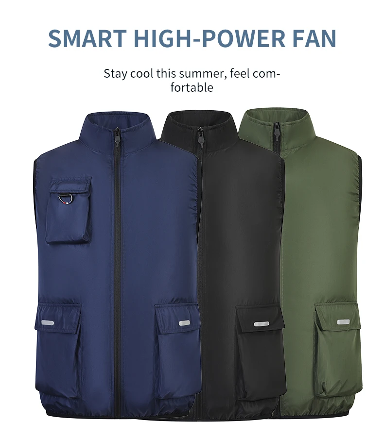 Cooling Air-Conditioned Workwear: Vest with Large Pockets and USB Fan for Continuous Cooling in Hot Outdoor Work Environments