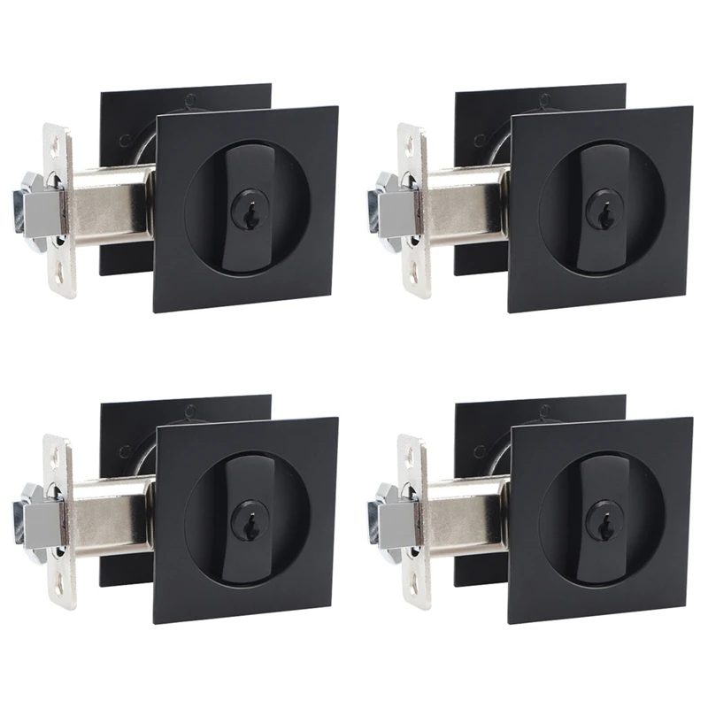 

FULL-4X Pocket Door Lock Black Door Hardware Anti-Theft Lock Contemporary Privacy Square Door Lock With Keys