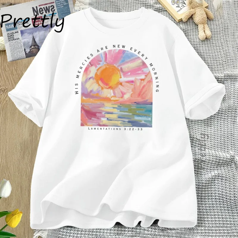 

Religious Christian T Shirt Faithful Bible Verse T-shirt Clothing Women Jesus Short Sleeve Tees Harajuku Summer Clothes Y2k Tops