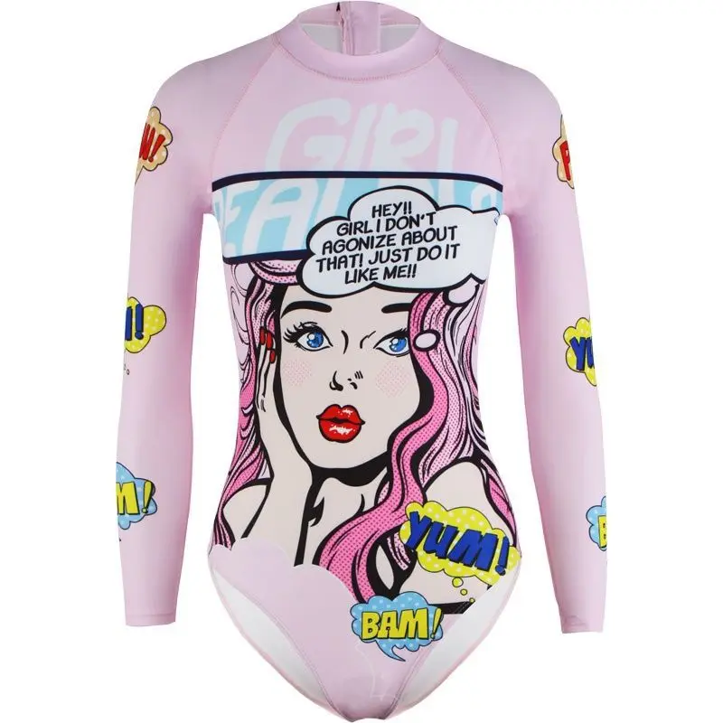 Women\'s One Piece Swimsuit Long Sleeved Sun Protection Cartoon Jellyfish Suit Snorkeling Surfing Suit Quick Dry Bathing Bikini