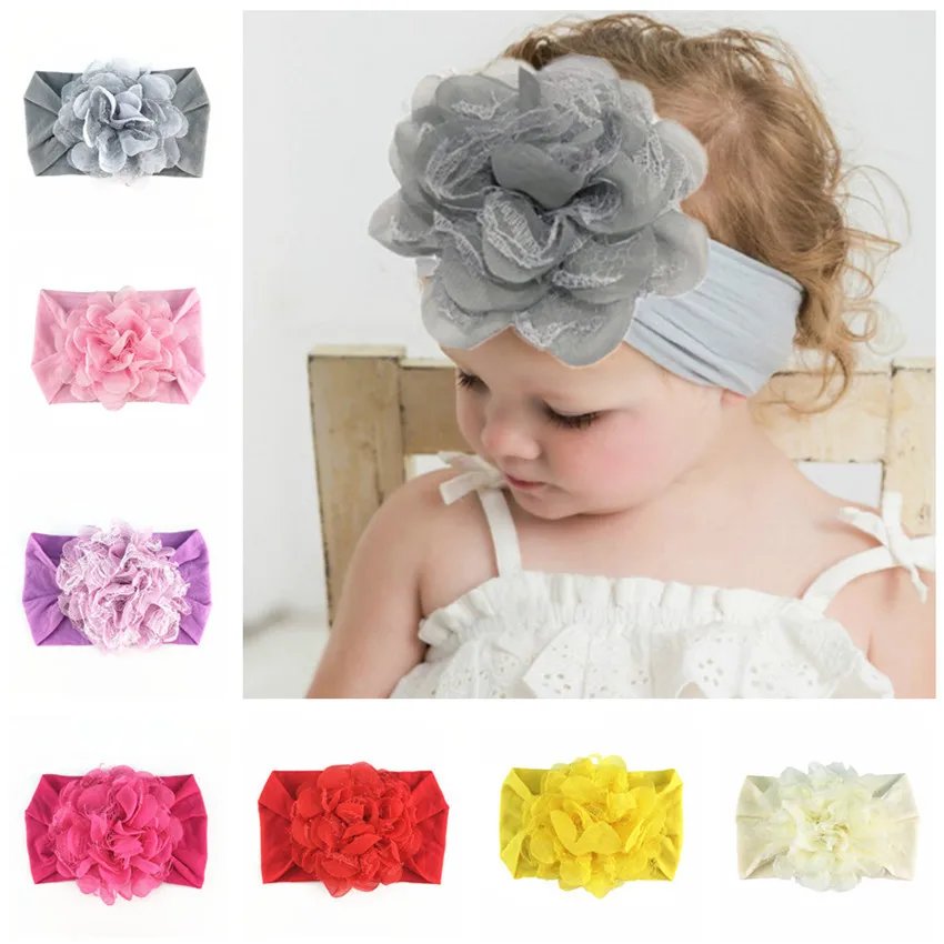 newborn baby headband Chiffon flower Baby elastic Lace hair band  infant headbands girls headwear baby girls hair accessories