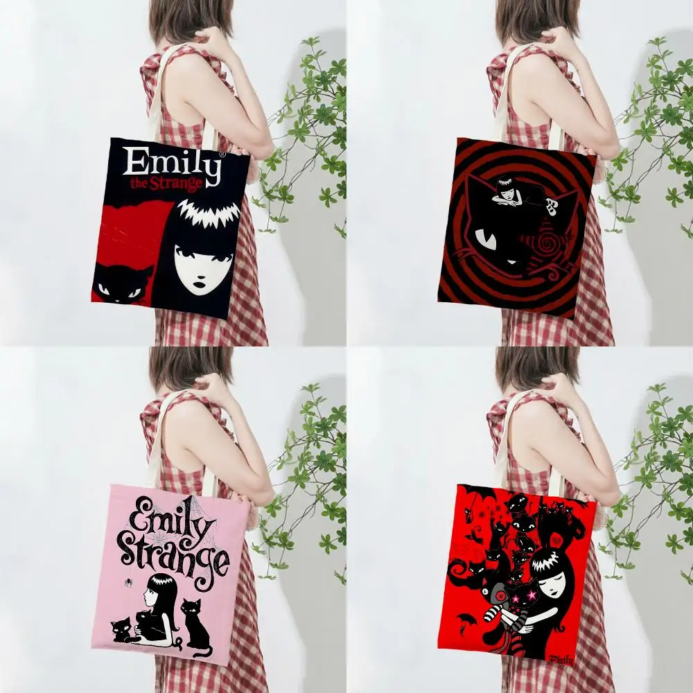 Character Art Emily The Strange Storage Bags Lightweight Printed Canvas Bag Portable Daily Shopping Shoulder Bag