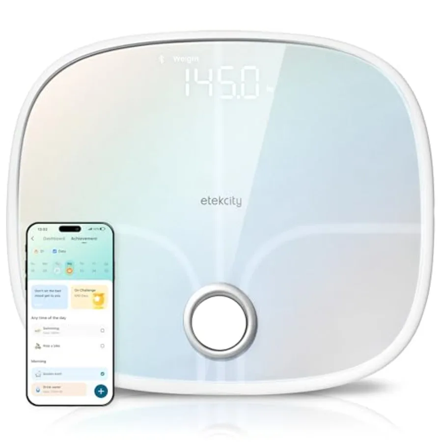 

Smart Rechargeable Digital Bathroom Scale for Body Weight BMI Fat Muscle Mass FSA HSA Eligible 13 Metrics Secret Mode Bluetooth
