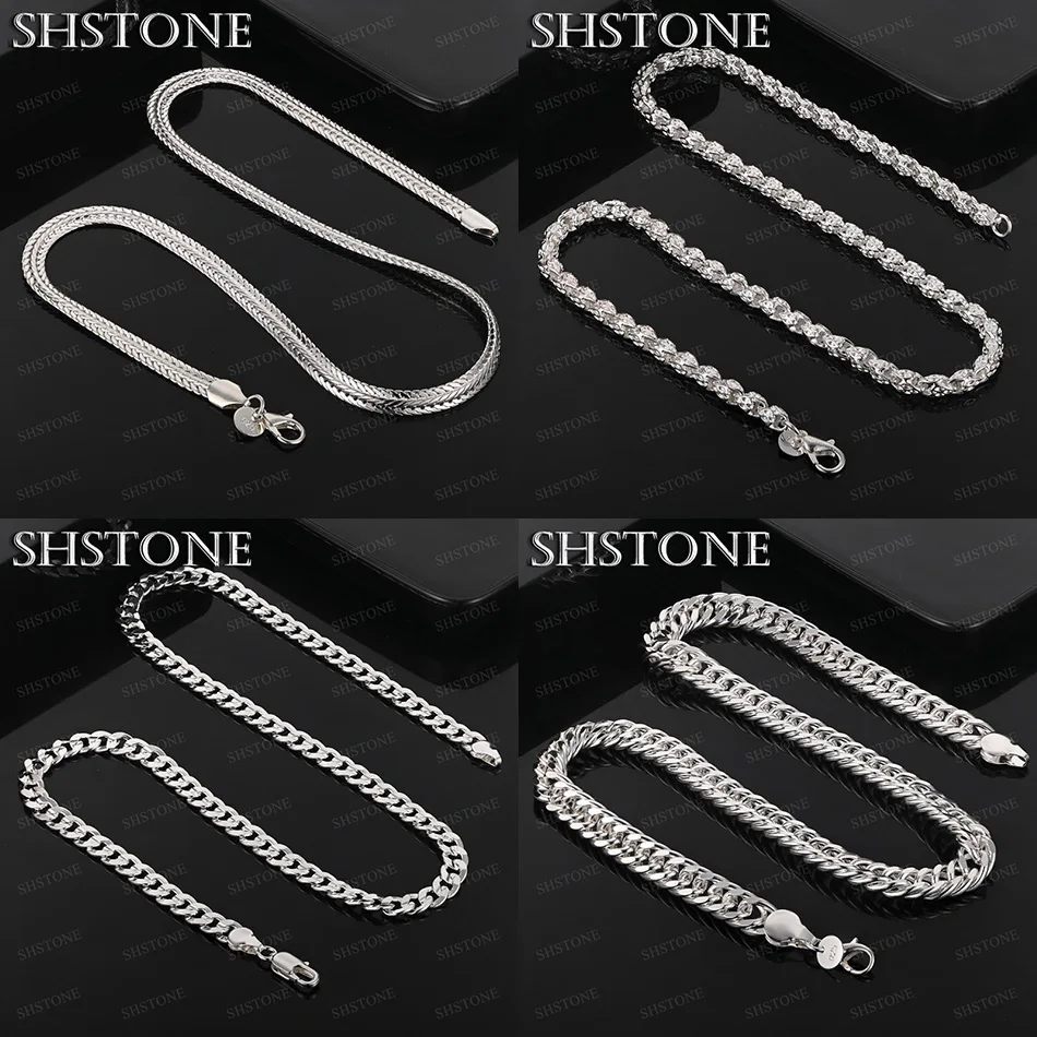 

925 Pure Silver Cuban Chain Flat Side Chain Geometric Necklace Fashion Party Women Men Trendy Charm Jewelry Birthday Accessories