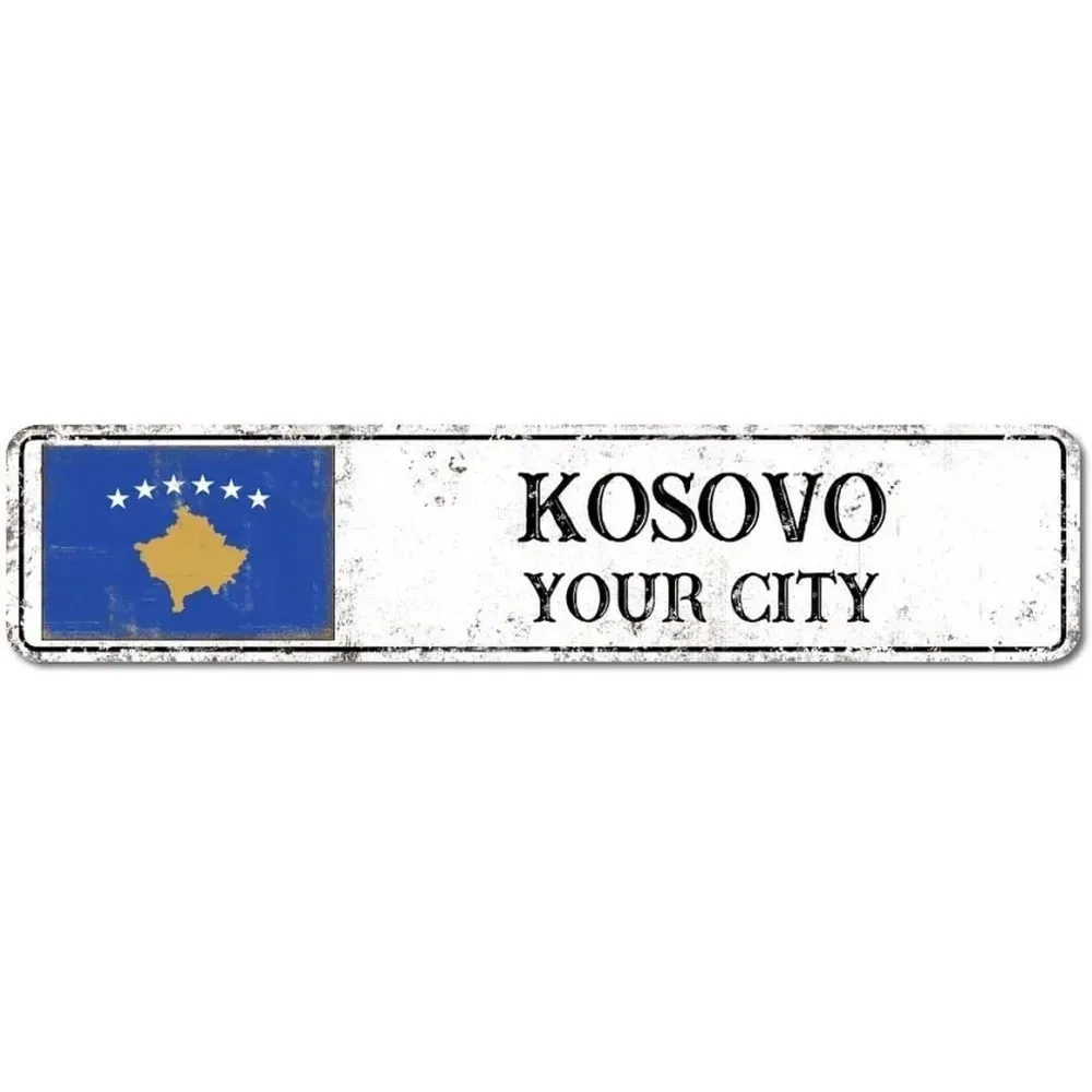 Custom Kosovo Flag Metal Plaque 4×16in Personalized City Name Weatherproof Wall Decor Home Porch Garden Man Cave 1pc