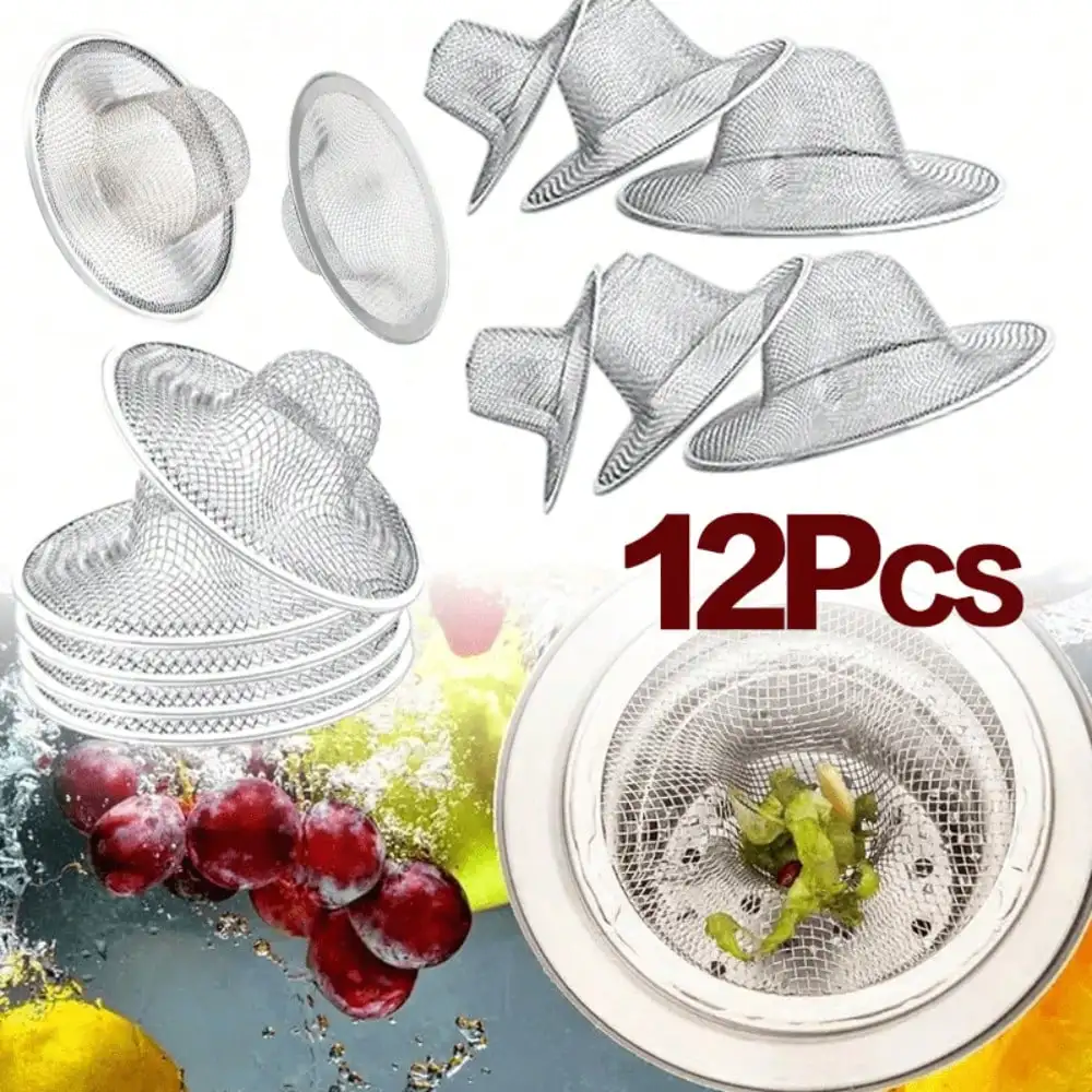 

Набор из 12 сетчатых сливных фильтров-корзинок из нержавеющей стали для раковины, ванны и кухонного слива, для сбора волос
