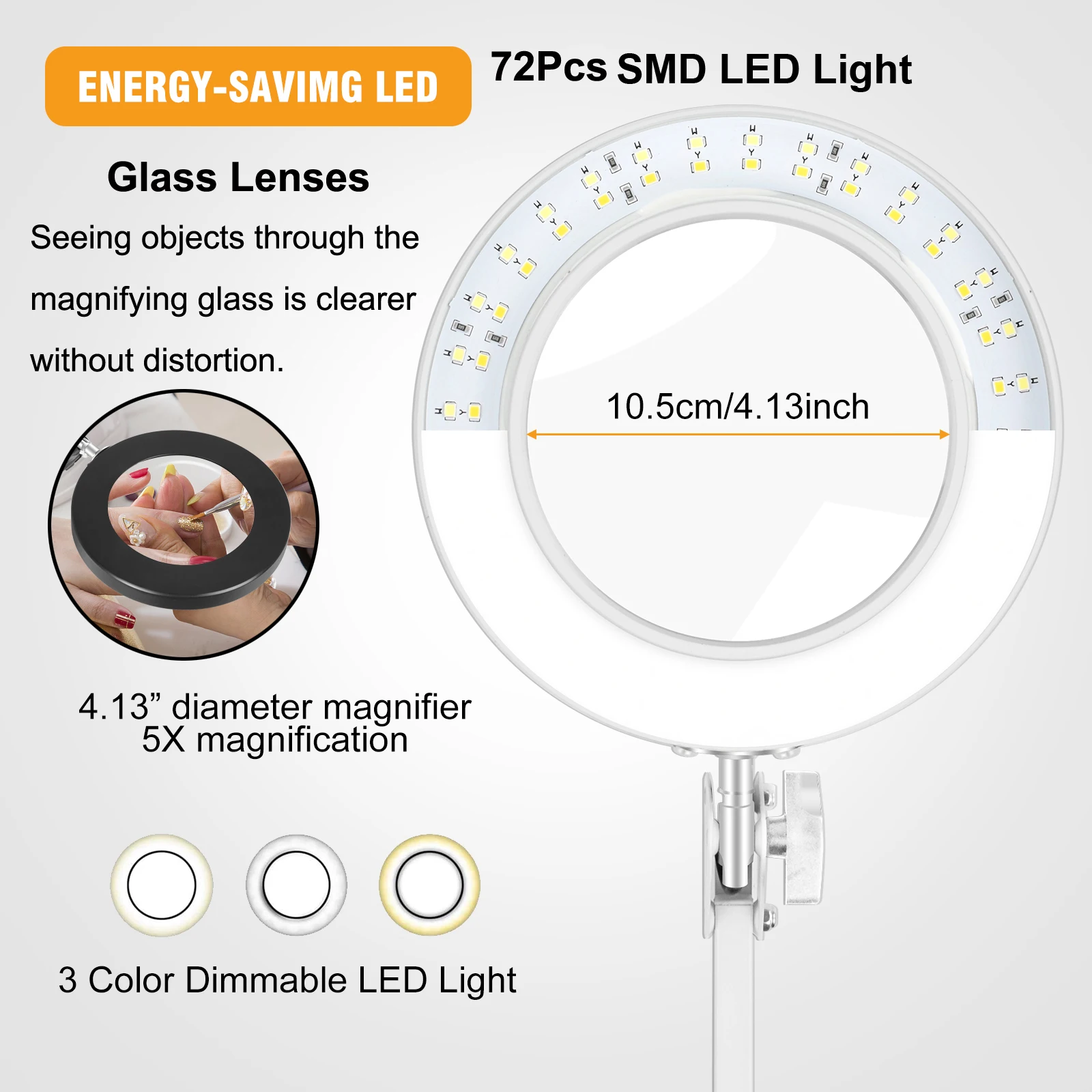 5X Magnifier with USB 3 Color LED Light Long Adjustable Swinging Arm Magnifying Lamp for Reading Workbench Table Lights