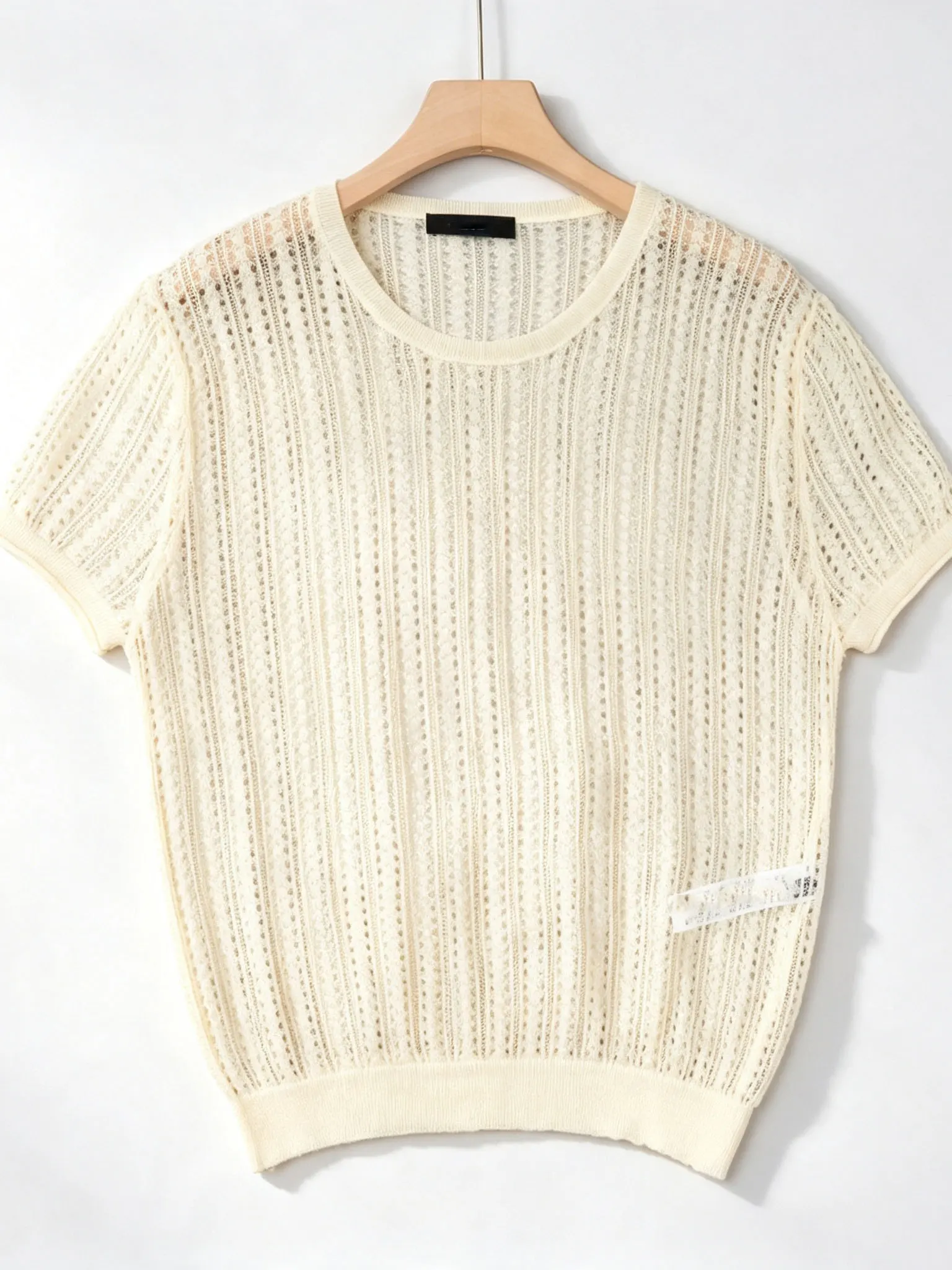 Slimming Thin Short Sleeve Knitted Sweater Women's Princes Style Hollow out Hook Design Cotton Linen Universal Fit Summer Top