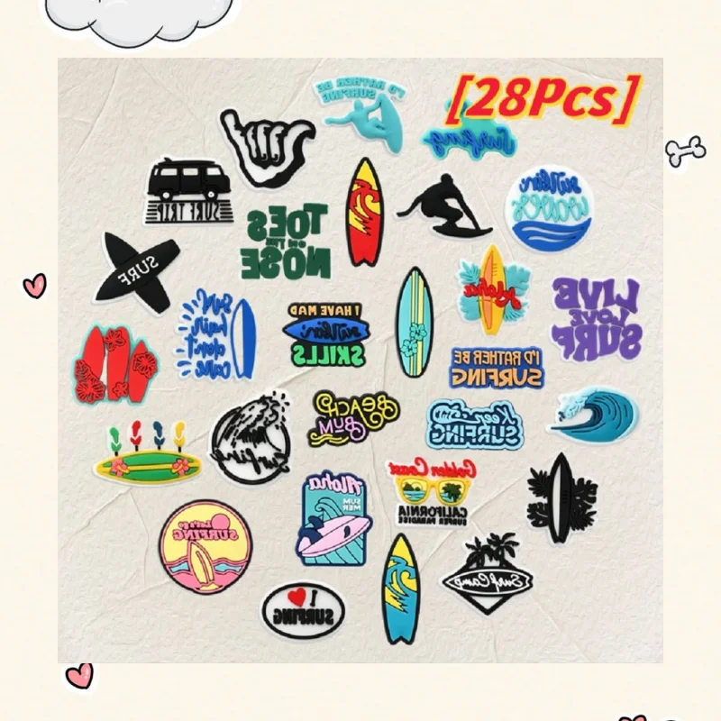 

Surf Themed Shoes I Love Surfboard Waves PVC Buckle Accessories Personality Sports Athlete Funny Gifts Cartoon Shoe Accessories