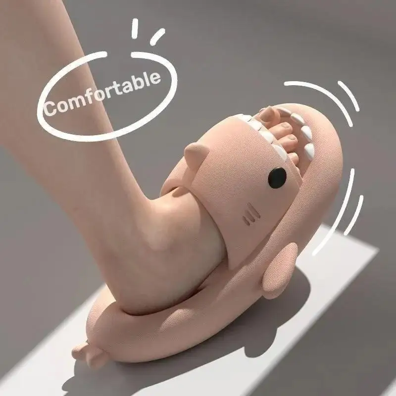 Bebealy New Women Shark Slippers Summer Antiskid Shark Flat Sandals 2024 Summer Men Beach Sandals Cute Soft Sole Home Slippers