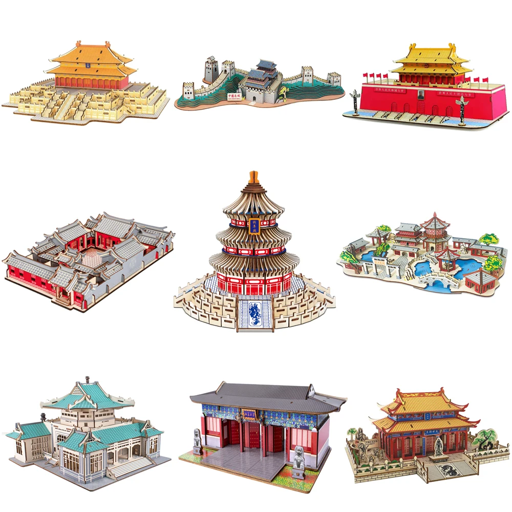 3D Wooden Puzzle Chinese Architecture Temple Of Heaven DIY Wood Jigsaw Building Model Toys For Children Kids Party Game Gift