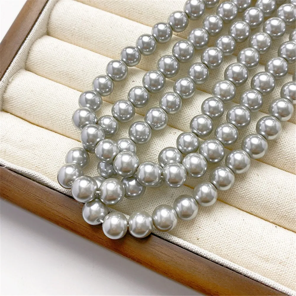 Imitation Pearl Hemp Silver Gray Crystal Round Glass Through-hole Beads Diy Bracelet Necklace Jewelry Materials L471