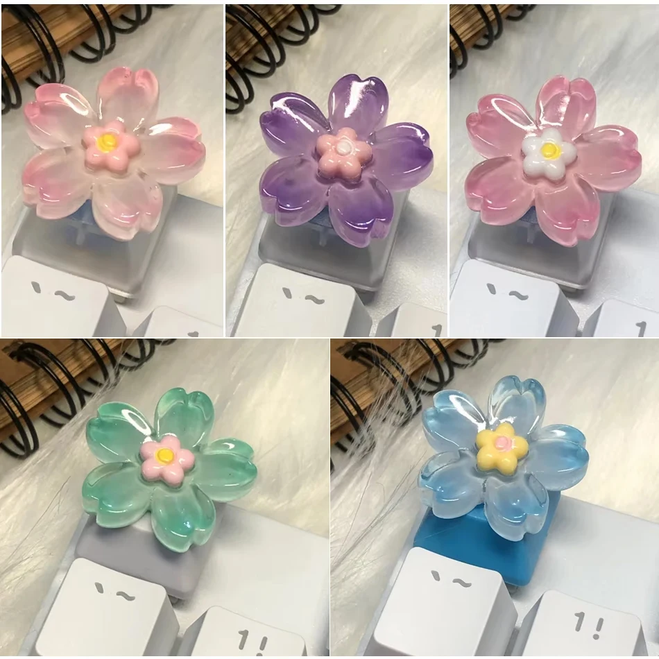 

1pcs Customized Personalized Transparent Flower Purple Pink Keycaps for Cross Axis Mechanical Keyboard Replacement Keycap R4 키캡